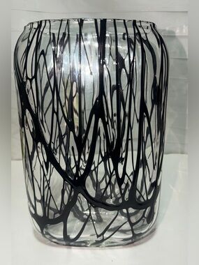 Clear And Black Glass Oval Murano Style Expressionistic Vase